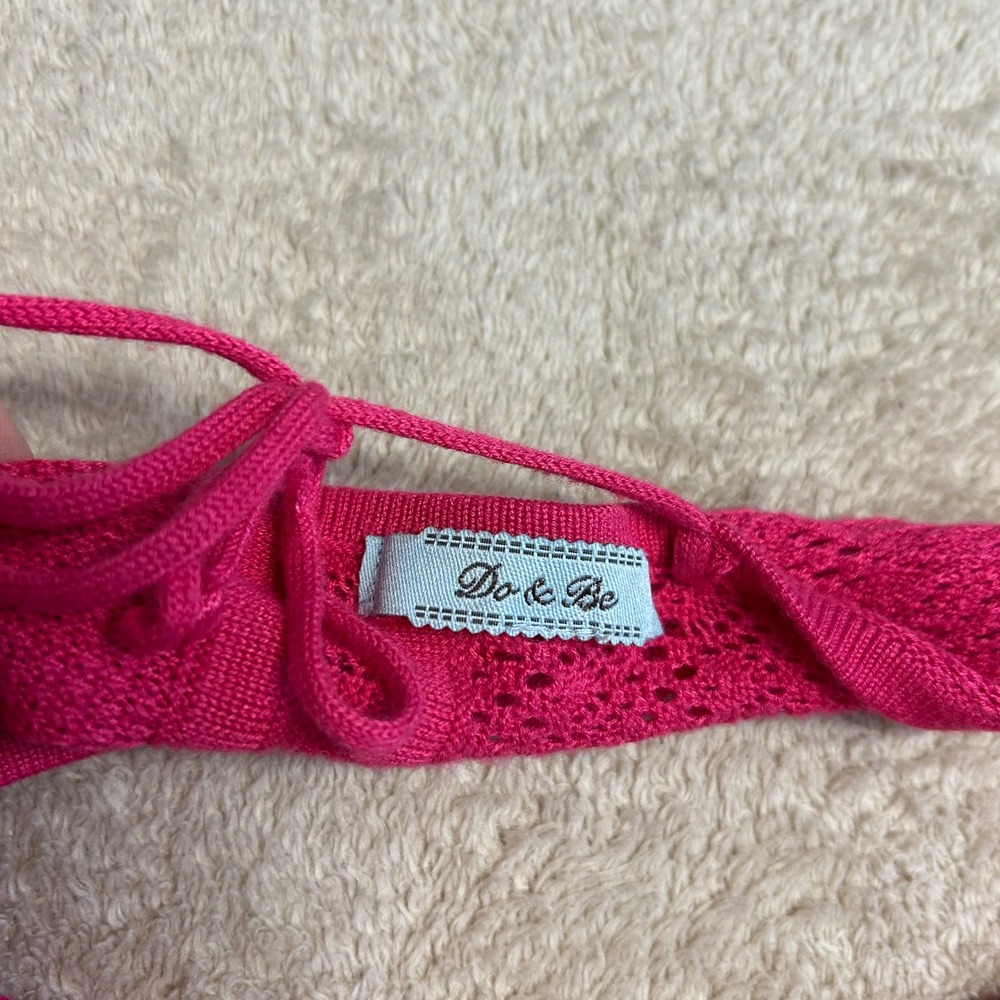Do & Be Hot Pink Pointelle Knit V-Neck Wrap Back Tank Top Sleeveless Ribbed Hem - Picture 2 of 11